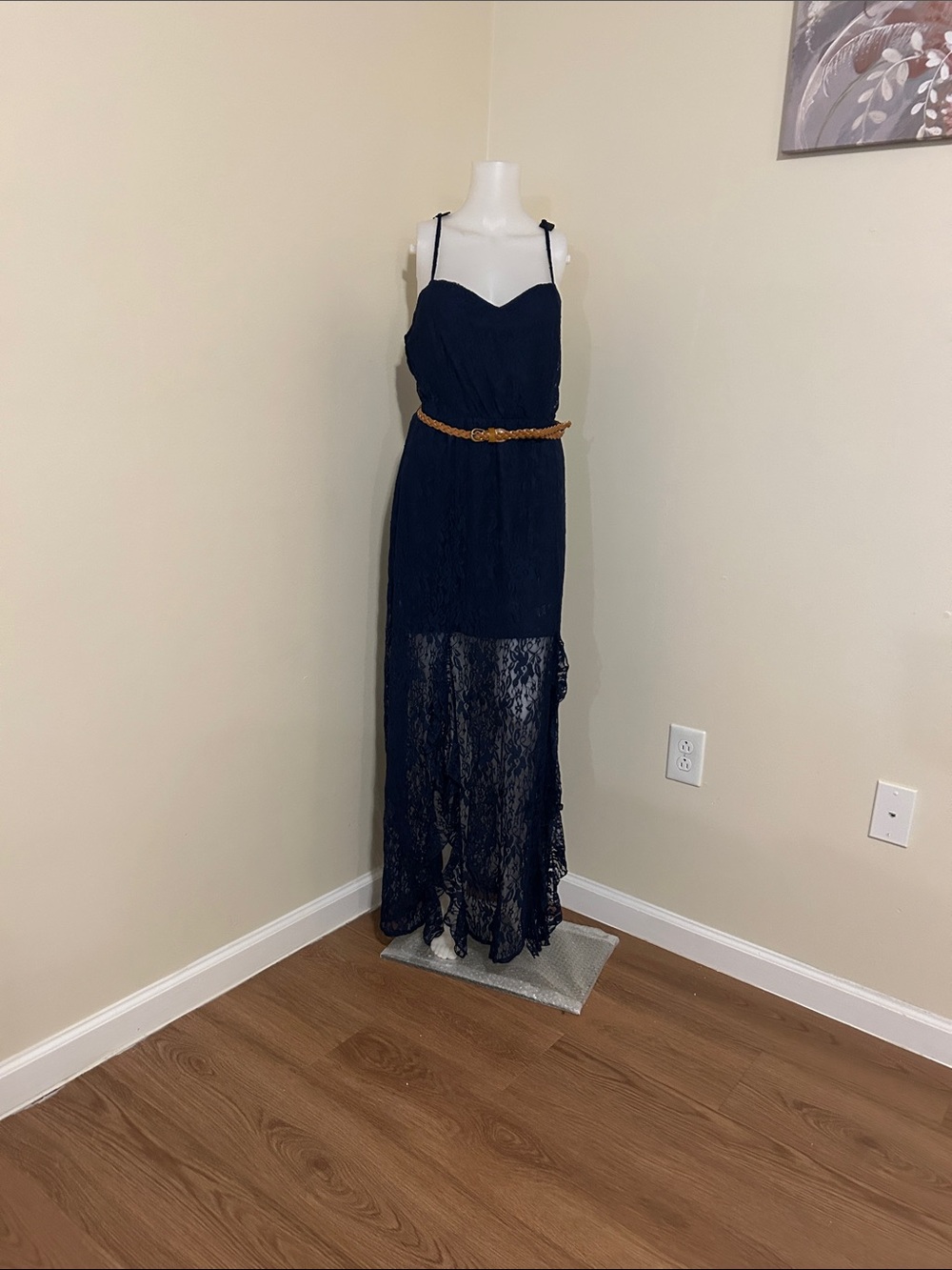 HeartSoul Navy Lace Maxi Dress with Spaghetti Straps